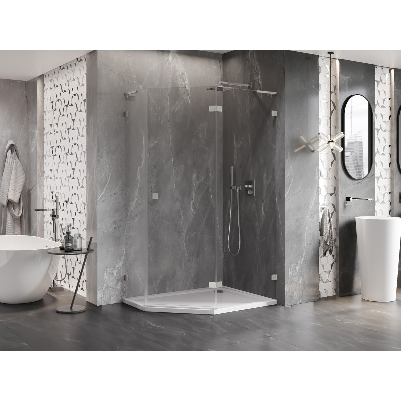 Mexen Lunar L pentagonal right hinged shower cabin 90 x 80 cm, transparent, brushed nickel - 831L-090P-080L-97-00-P
