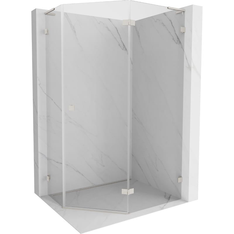 Mexen Lunar L pentagonal shower enclosure right hinged 90 x 80 cm, transparent, brushed nickel - 831L-090P-080L-97-00-P