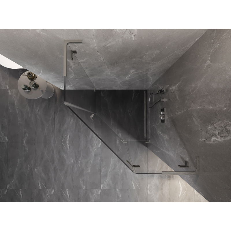 Mexen Lunar L pentagonal right-hand hinged shower enclosure 90 x 90 cm, transparent, brushed nickel - 831L-090P-090L-97-00-P