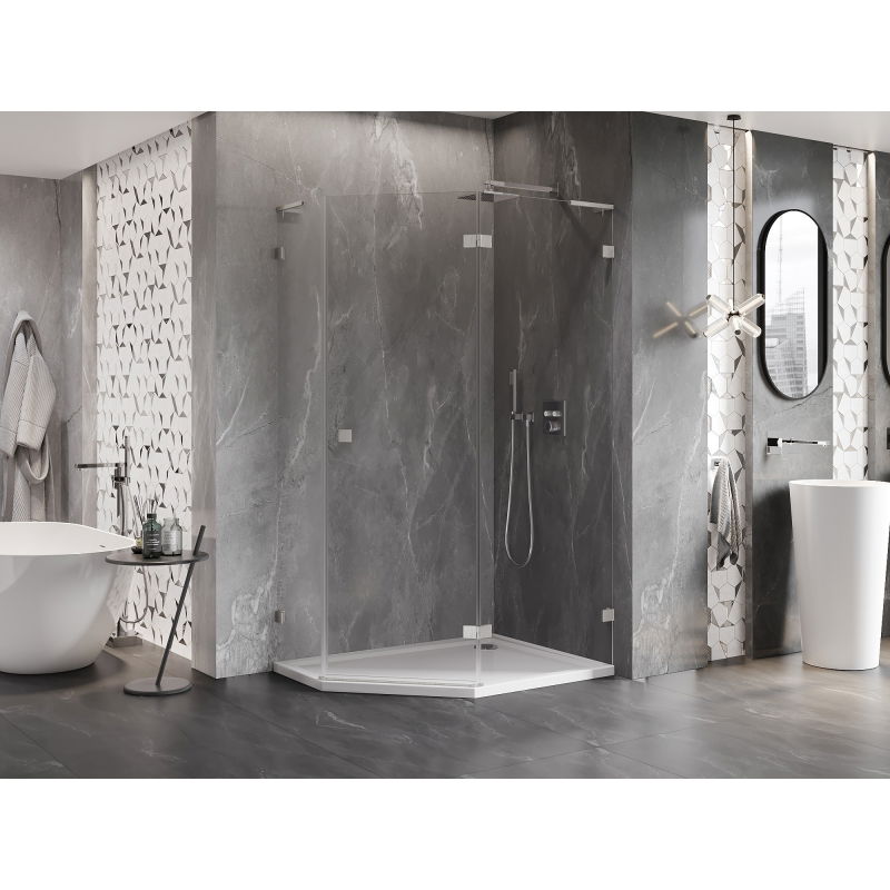Mexen Lunar L pentagonal right-side hinged shower cabin 100x80 cm, transparent, brushed nickel - 831L-100P-080L-97-00-P