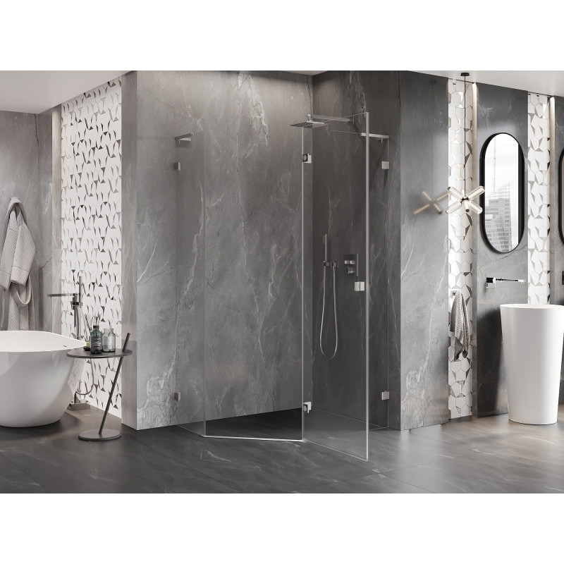 Mexen Lunar L pentagonal shower enclosure right hinged 100x80 cm, transparent, brushed nickel - 831L-100P-080L-97-00-P