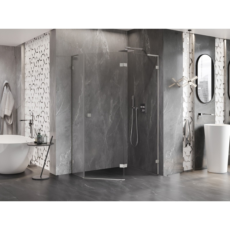 Mexen Lunar L pentagonal shower enclosure right hinged 100x80 cm, transparent, brushed nickel - 831L-100P-080L-97-00-P