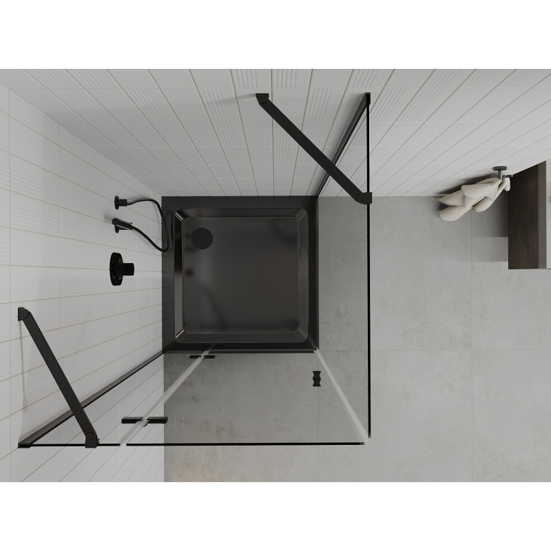 Mexen Roma swinging shower enclosure 80 x 80 cm, transparent, black + Flat shower tray, black - 854-080-080-70-00-4070B