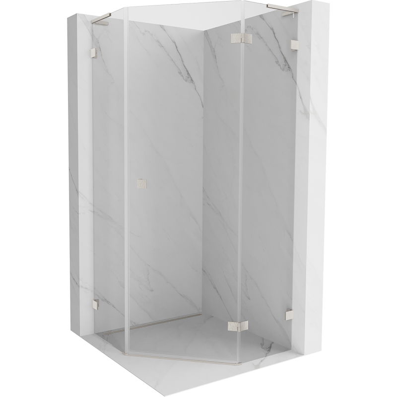 Mexen Lunar L pentagonal hinged right shower enclosure 100x100 cm, transparent, brushed nickel - 831L-100P-100L-97-00-P
