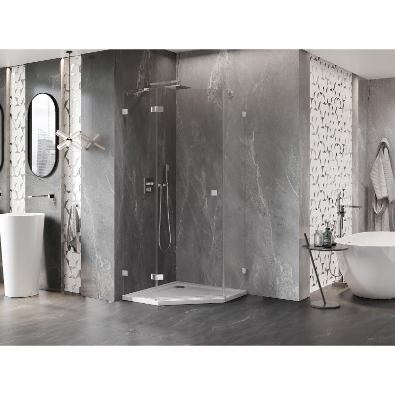 Mexen Lunar pentagonal shower cabin, left-hinged, 100 x 100 cm, transparent, chrome - 831-100L-100P-01-00-L