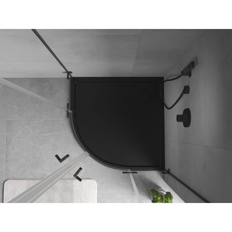 Mexen Flow semi-circular slim shower tray 100 x 100 cm, black matt - 46Q701010