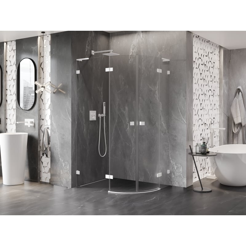 Mexen Lunar L semi-circular shower cabin swing left 80 x 70 cm, transparent, white - 833L-080L-070P-20-00