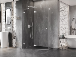 Mexen Lunar pentagonal shower enclosure, left-opening, 100 x 90 cm, transparent, white - 831-100L-090P-20-00-L