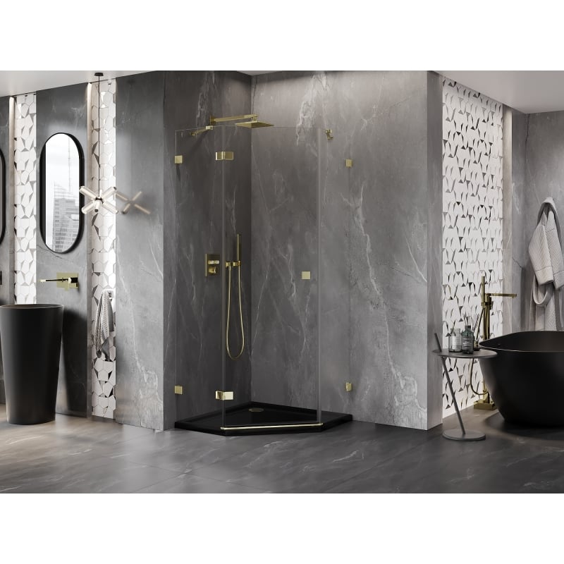 Mexen Lunar pentagonal pivot shower cabin left 80 x 80 cm, transparent, gold - 831-080L-080P-50-00-L