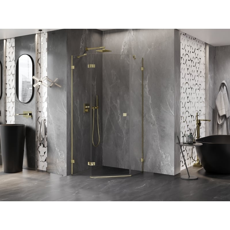 Mexen Lunar pentagonal pivot shower cabin left 80 x 80 cm, transparent, gold - 831-080L-080P-50-00-L