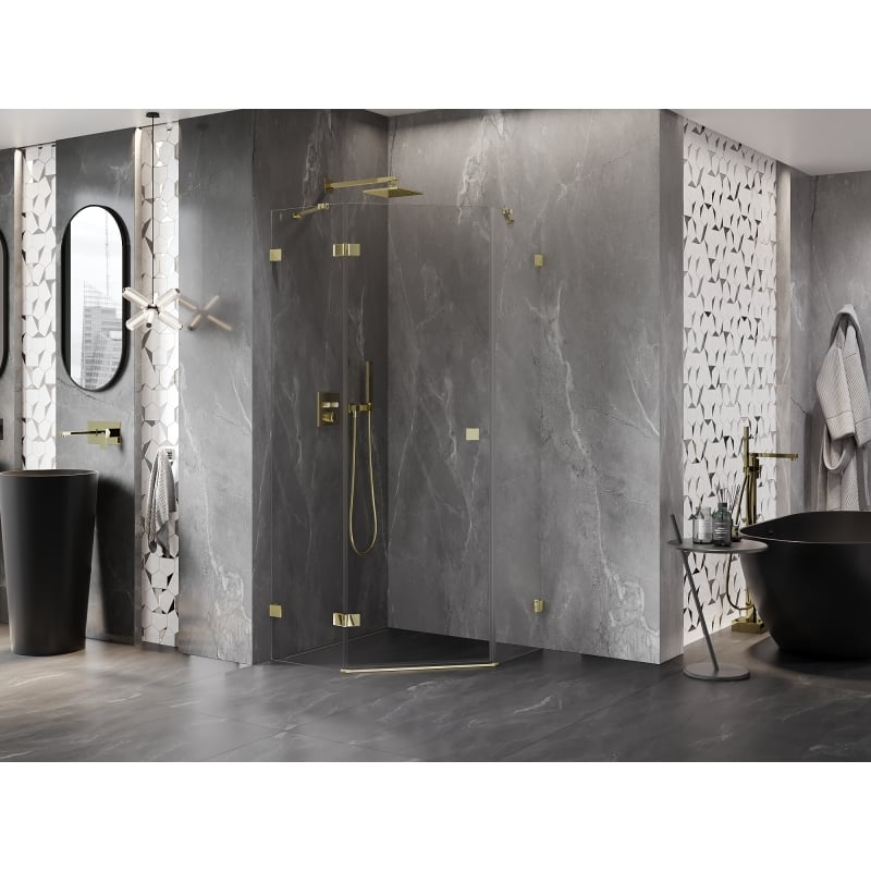 Mexen Lunar pentagonal pivot shower cabin left 80 x 80 cm, transparent, gold - 831-080L-080P-50-00-L