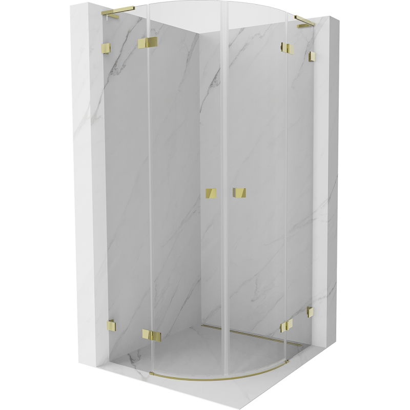 Mexen Lunar L semi-circular shower enclosure with hinged doors 80 x 80 cm, transparent, gold - 833L-080L-080P-50-00