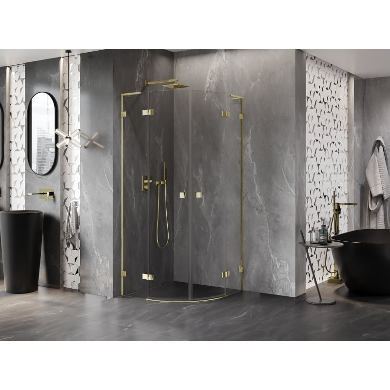 Mexen Lunar L semi-circular shower enclosure with hinged doors 80 x 80 cm, transparent, gold - 833L-080L-080P-50-00