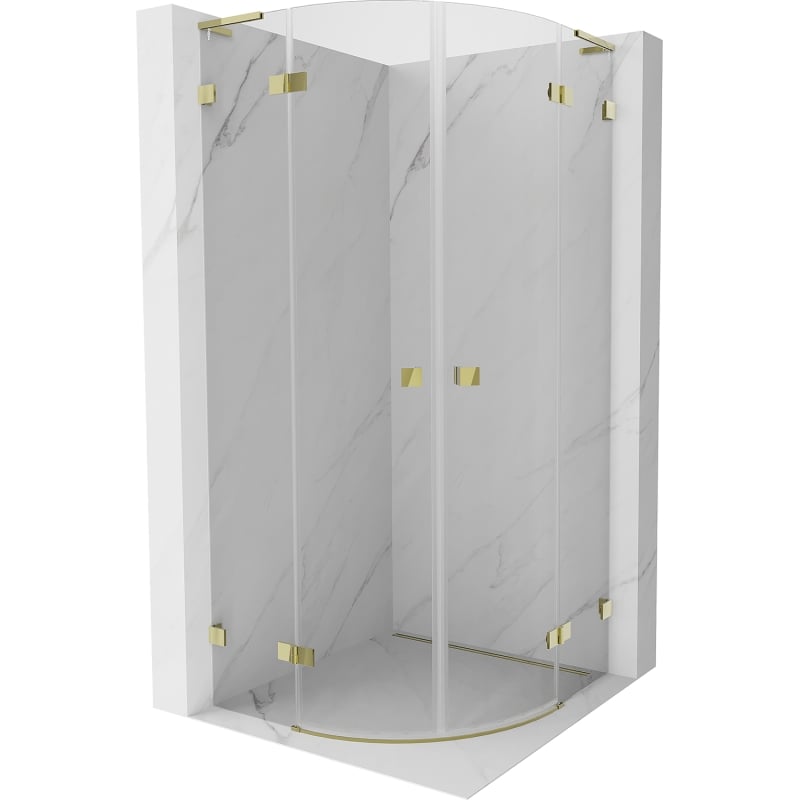 Mexen Lunar L semi-circular pivot shower enclosure 90 x 90 cm, transparent, gold - 833L-090L-090P-50-00
