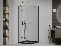 Mexen Roma hinged shower cubicle 90 x 90 cm, Transparent, Black + shower tray Flat, Black - 854-090-090-70-00-4070B