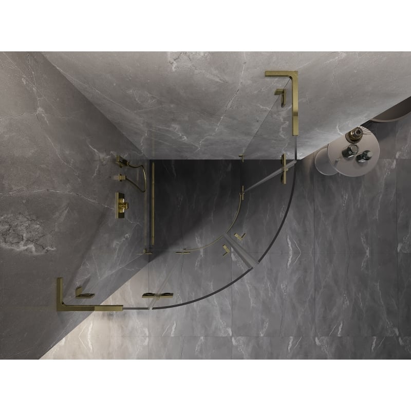 Mexen Lunar L semi-circular pivot shower enclosure 90 x 90 cm, transparent, gold - 833L-090L-090P-50-00