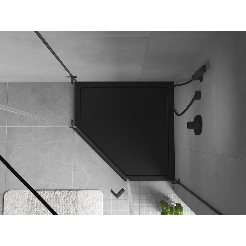 Mexen Flow pentagonal slim shower tray 80 x 80 cm, black matte - 46P708080