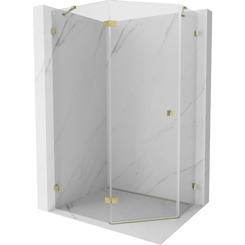 Mexen Lunar pentagonal left hinged shower enclosure 90 x 80 cm, transparent, gold - 831-090L-080P-50-00-L