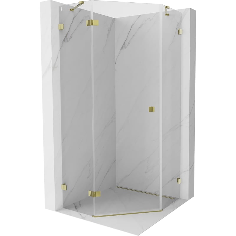 Mexen Lunar five-sided left pivot shower enclosure 90 x 90 cm, transparent, gold - 831-090L-090P-50-00-L