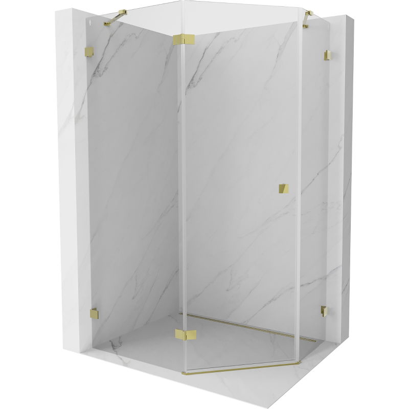 Mexen Lunar hinged left pentagon shower enclosure 100 x 90 cm, transparent, gold - 831-100L-090P-50-00-L