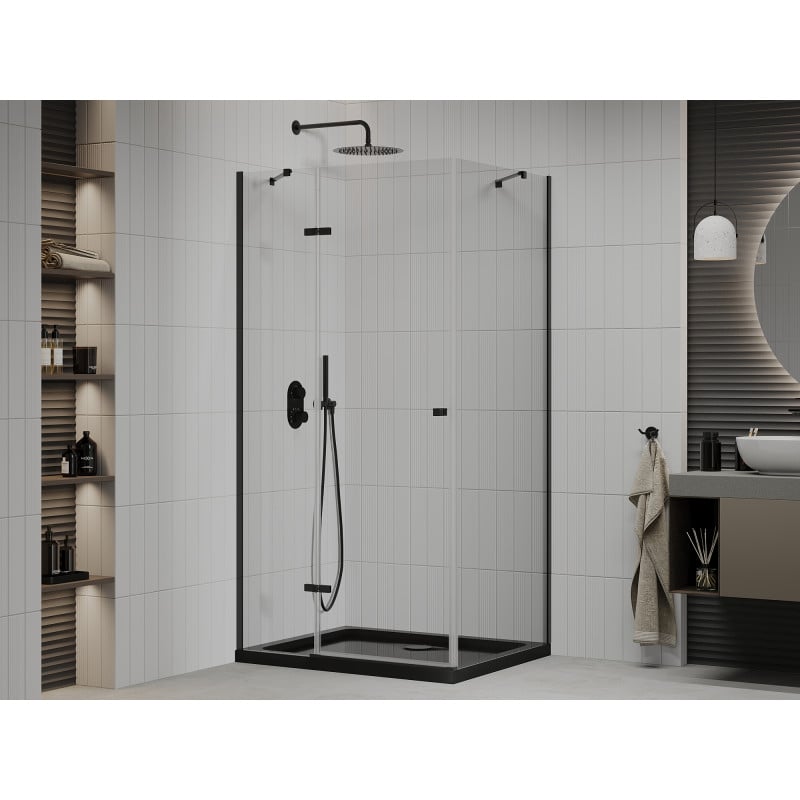 Mexen Roma swing shower cabin 80 x 120 cm, transparent, black + Flat tray, black - 854-080-120-70-00-4070B