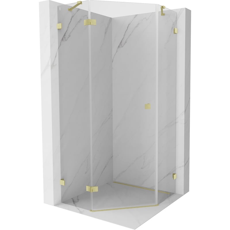 Mexen Lunar pentagonal pivot shower enclosure left 80 x 80 cm, transparent, brushed gold - 831-080L-080P-55-00-L