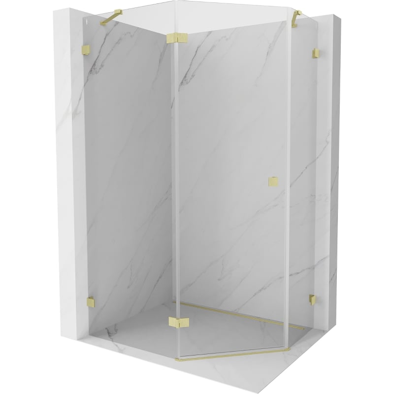 Mexen Lunar Pentagonal Left-Hinged Shower Cabin 90 x 80 cm, Transparent, Brushed Gold - 831-090L-080P-55-00-L