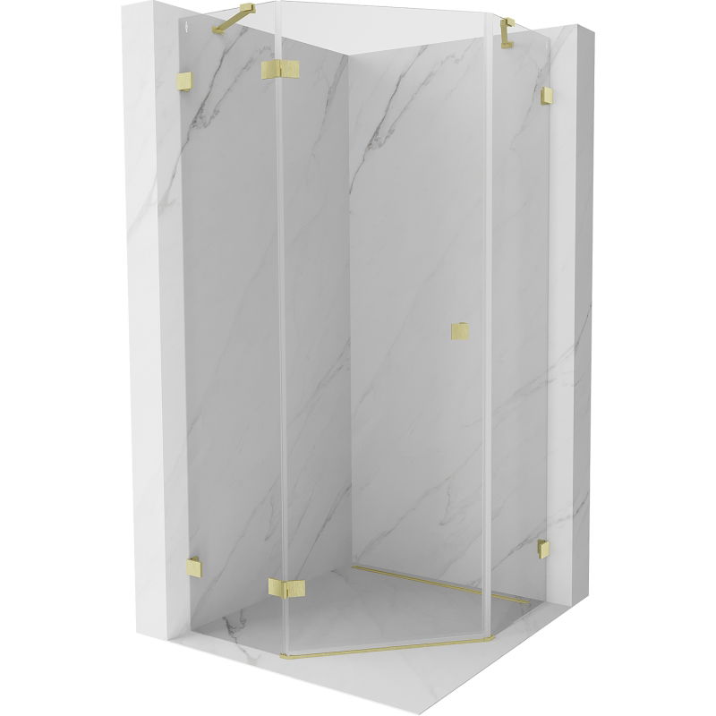 Mexen Lunar pentagonal shower enclosure left hinge 90 x 90 cm, transparent, brushed gold - 831-090L-090P-55-00-L