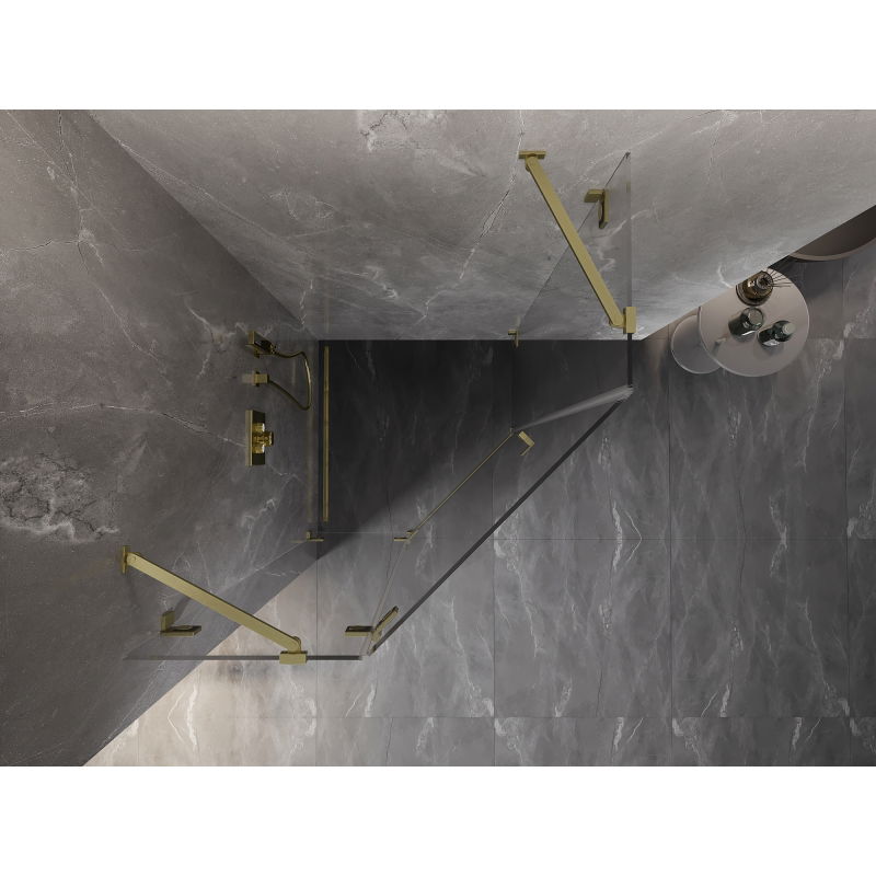 Mexen Lunar pentagonal shower enclosure left hinge 90 x 90 cm, transparent, brushed gold - 831-090L-090P-55-00-L