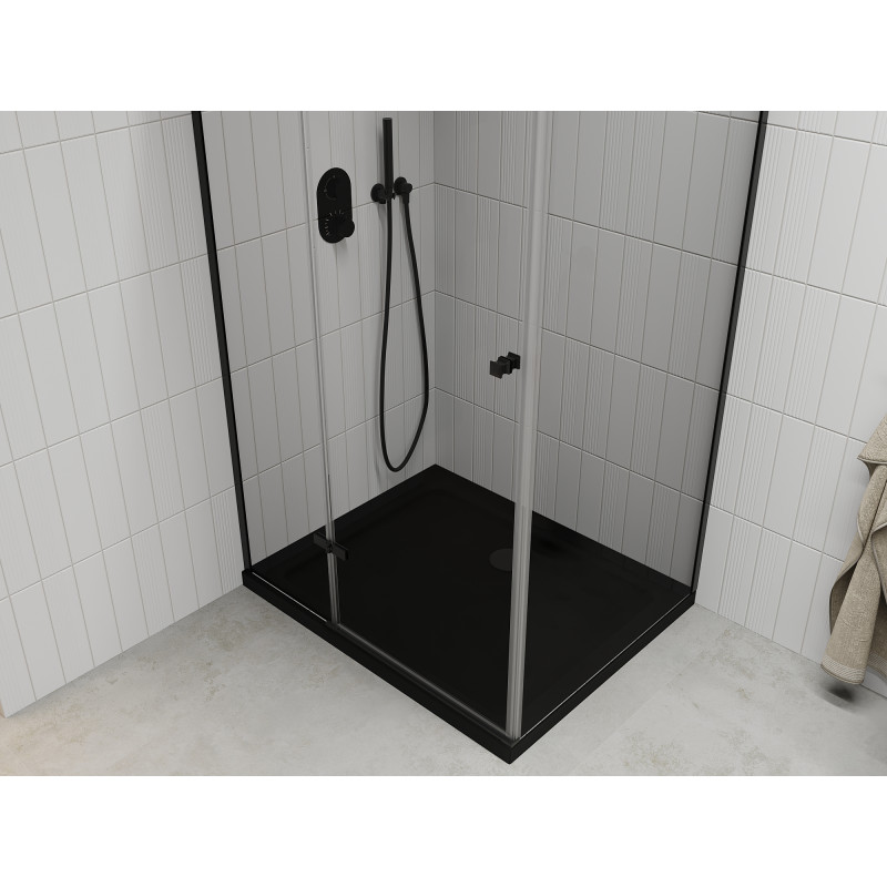 Mexen Roma 90 x 100 cm Swing Shower Enclosure, Transparent, Black + Flat Tray, Black - 854-090-100-70-00-4070B