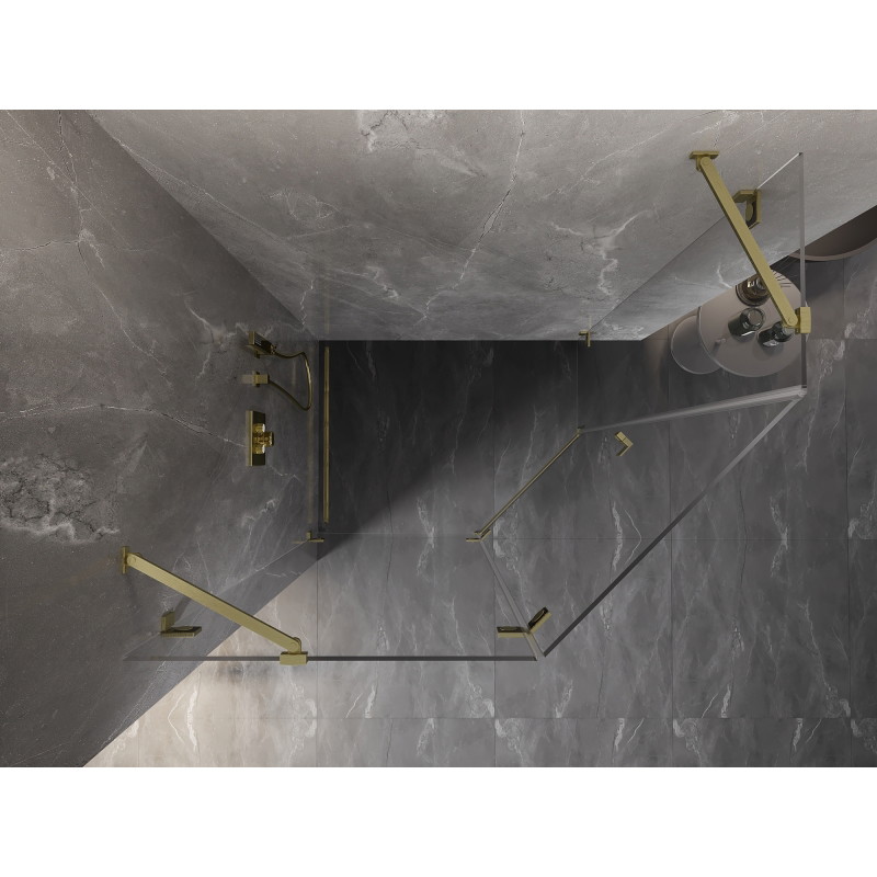 Mexen Lunar pentagonal hinged left shower cabin 100 x 80 cm, transparent, brushed gold - 831-100L-080P-55-00-L