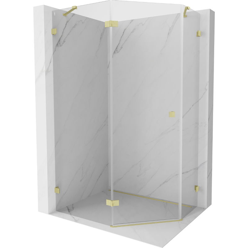 Mexen Lunar Pentagonal Hinged Shower Enclosure Left 100 x 90 cm, Transparent, Brushed Gold - 831-100L-090P-55-00-L