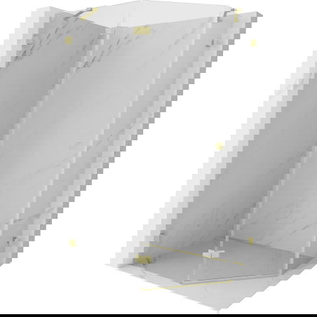 Mexen Lunar pentagonal shower enclosure left hinged 100 x 90 cm, transparent, brushed gold - 831-100L-090P-55-00-L