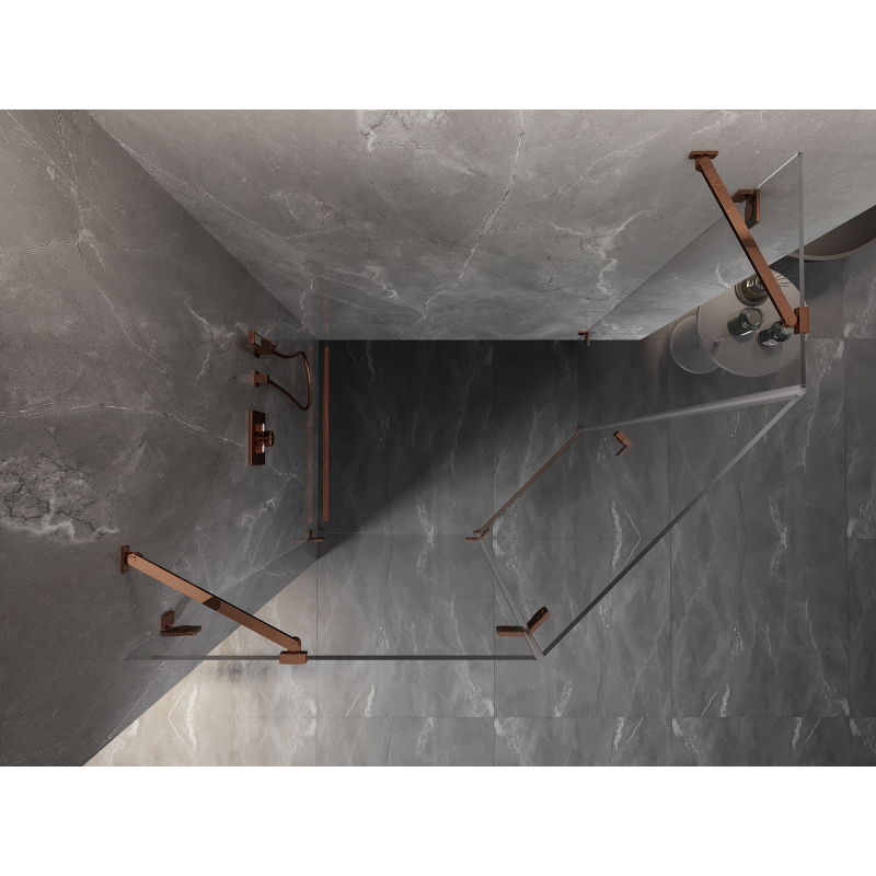 Mexen Lunar pentagonal left-hinged shower enclosure 90 x 80 cm, transparent, pink gold - 831-090L-080P-60-00-L