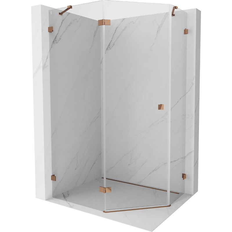 Mexen Lunar Pentagonal Shower Enclosure Left Hinge 90 x 80 cm, Transparent, Rose Gold - 831-090L-080P-60-00-L