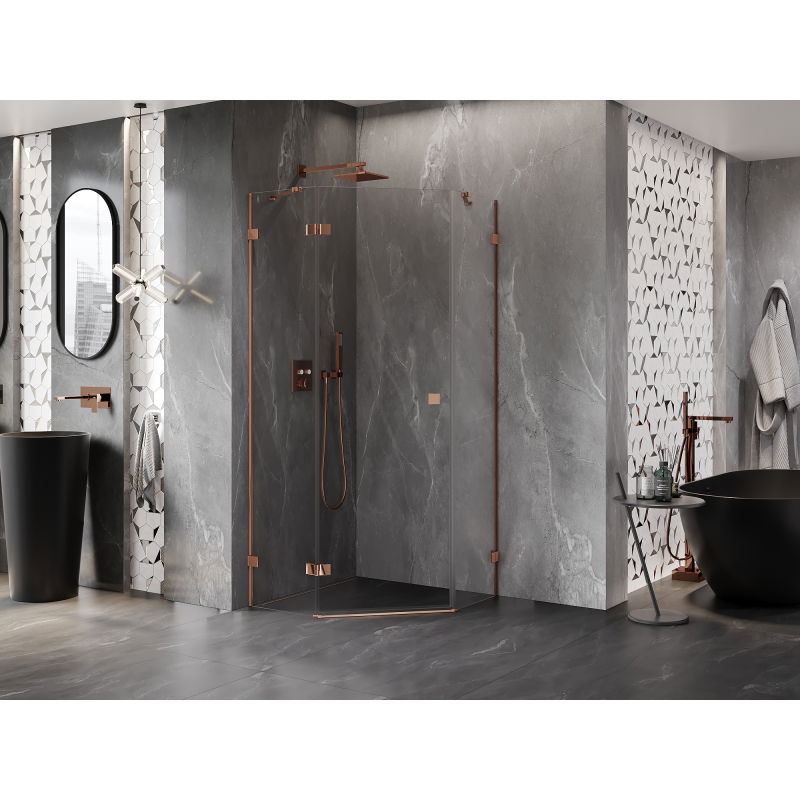 Mexen Lunar pentagonal left-hinged shower enclosure 100 x 100 cm, transparent, rose gold - 831-100L-100P-60-00-L