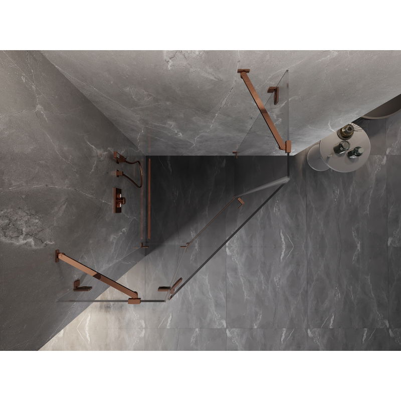 Mexen Lunar pentagonal left-hinged shower enclosure 100 x 100 cm, transparent, rose gold - 831-100L-100P-60-00-L