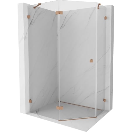 Mexen Lunar pentagonal shower enclosure, hinged left 90 x 80 cm, transparent, brushed copper - 831-090L-080P-65-00-L