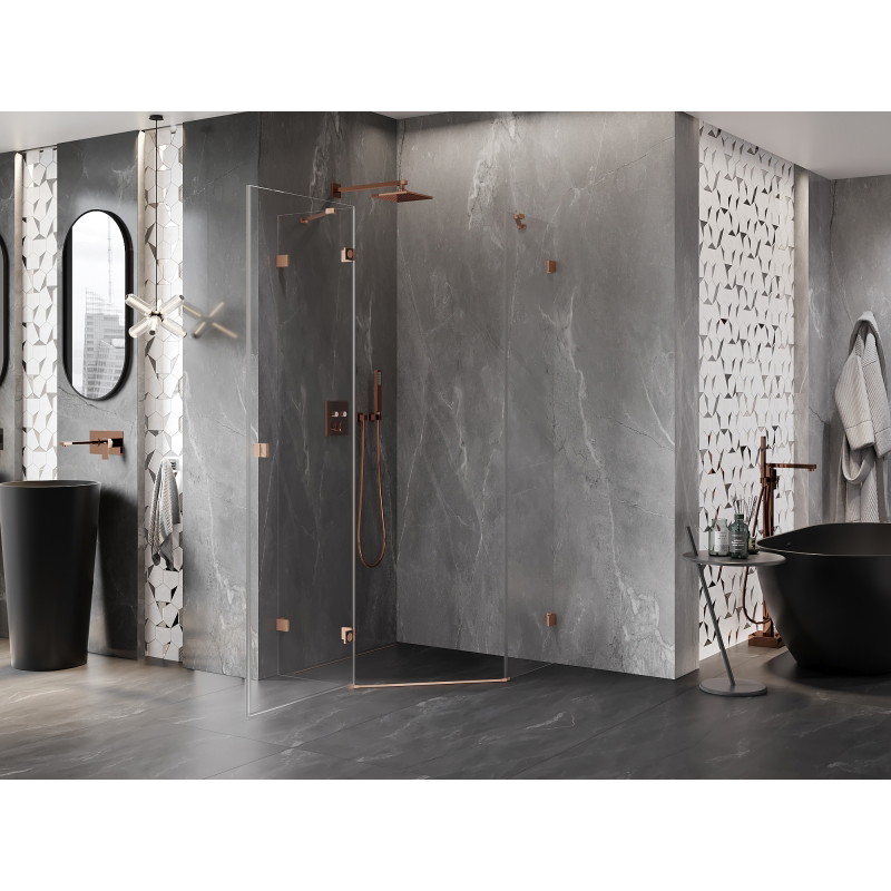 Mexen Lunar pentagonal left hinged shower enclosure 90 x 90 cm, transparent, brushed copper - 831-090L-090P-65-00-L