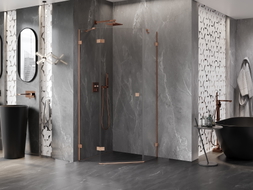Mexen Lunar pentagonal left hinged shower enclosure 90 x 90 cm, transparent, brushed copper - 831-090L-090P-65-00-L