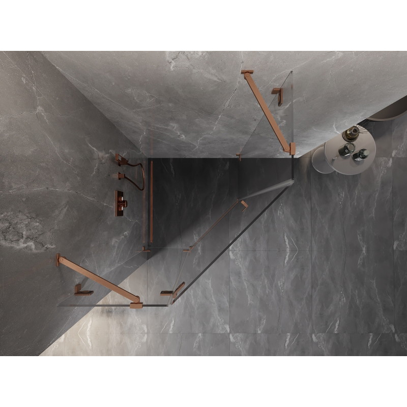 Mexen Lunar pentagonal left hinged shower enclosure 90 x 90 cm, transparent, brushed copper - 831-090L-090P-65-00-L