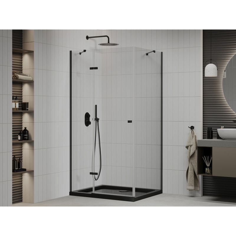 Mexen Roma pivot shower cabin 100 x 80 cm, transparent, black + Flat tray, black - 854-100-080-70-00-4070B