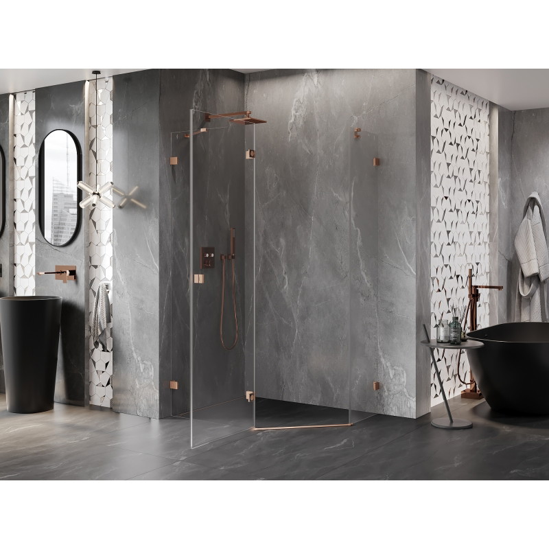 Mexen Lunar pentagonal hinged left shower cabin 100 x 80 cm, transparent, brushed copper - 831-100L-080P-65-00-L
