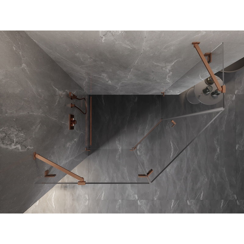 Mexen Lunar pentagonal hinged left shower cabin 100 x 80 cm, transparent, brushed copper - 831-100L-080P-65-00-L