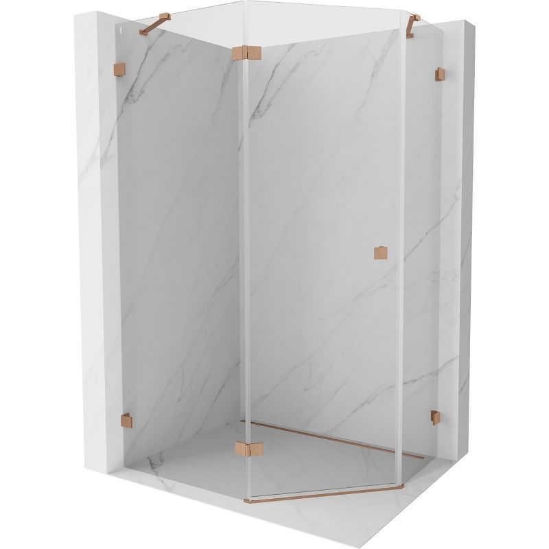 Mexen Lunar Pentagonal Left Swing Shower Enclosure 100 x 80 cm, Transparent, Brushed Copper - 831-100L-080P-65-00-L