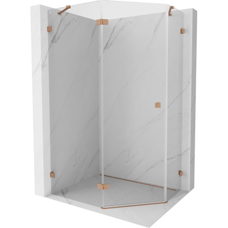 Mexen Lunar pentagonal hinged left shower cabin 100 x 80 cm, transparent, brushed copper - 831-100L-080P-65-00-L