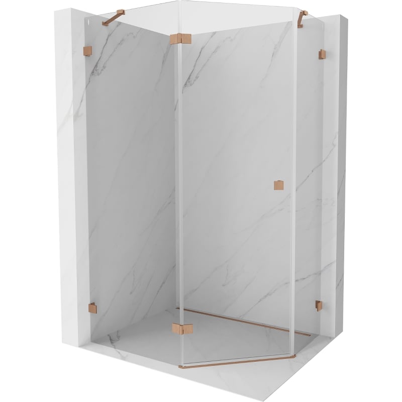 Mexen Lunar pentagonal shower enclosure left-hand hinged 100 x 90 cm, transparent, brushed copper - 831-100L-090P-65-00-L