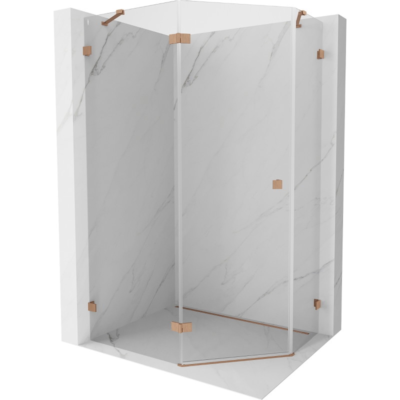 Mexen Lunar pentagonal shower enclosure with left hinged door 100 x 90 cm, transparent, brushed copper - 831-100L-090P-65-00-L