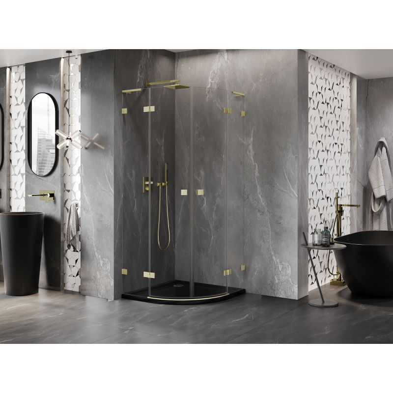 Mexen Lunar L semi-circular hinged shower enclosure 70 x 70 cm, transparent, brushed gold - 833L-070L-070P-55-00