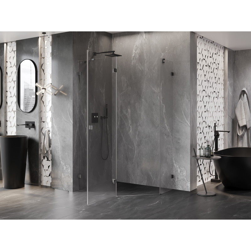 Mexen Lunar pentagonal left swing shower cabin 90 x 80 cm, transparent, brushed gun gray - 831-090L-080P-66-00-L